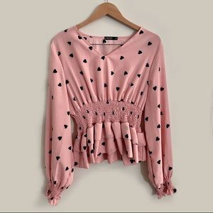 SHEIN Pink Heart Print Long Sleeve Top size 1x